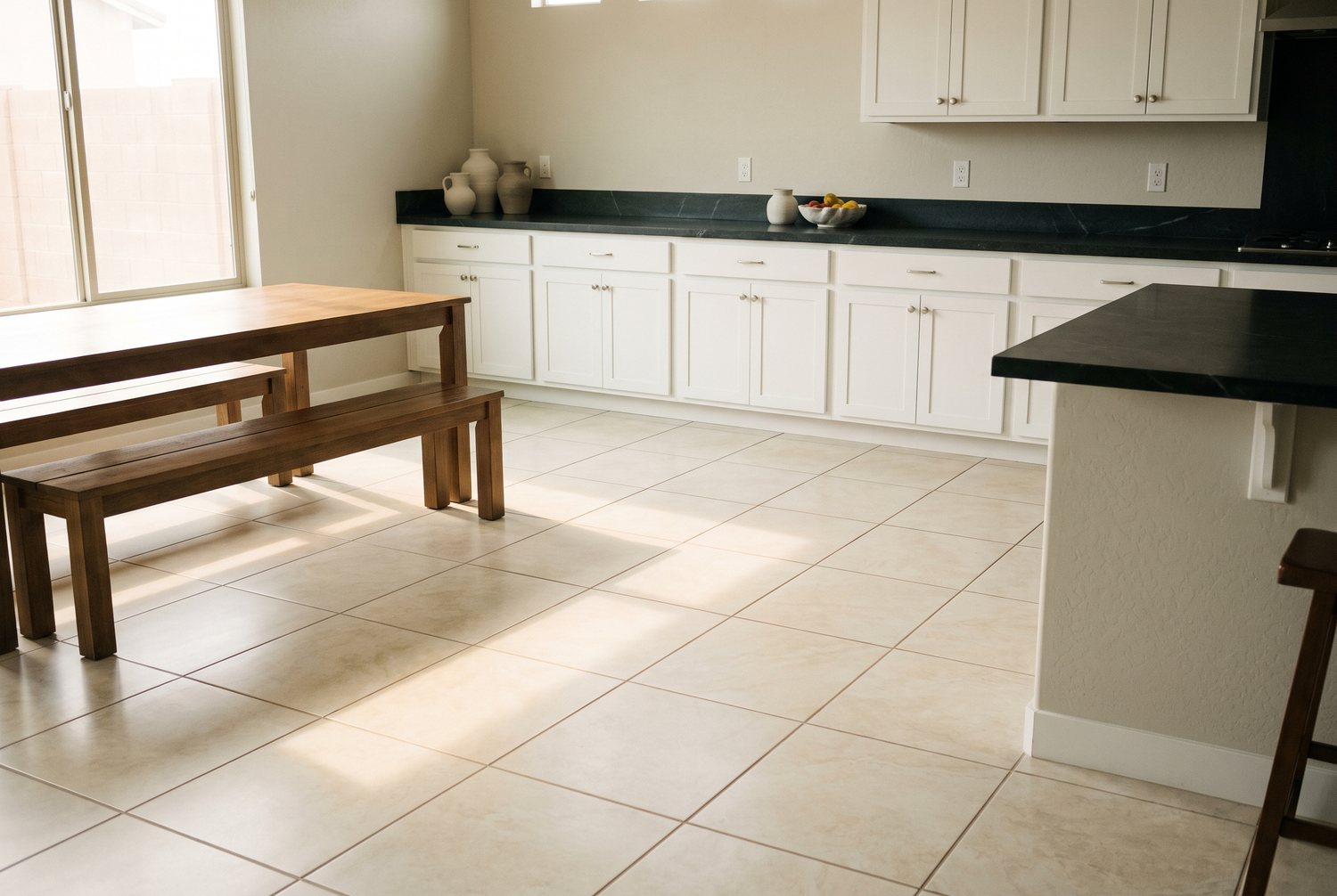 Kitchen with new tile flooring